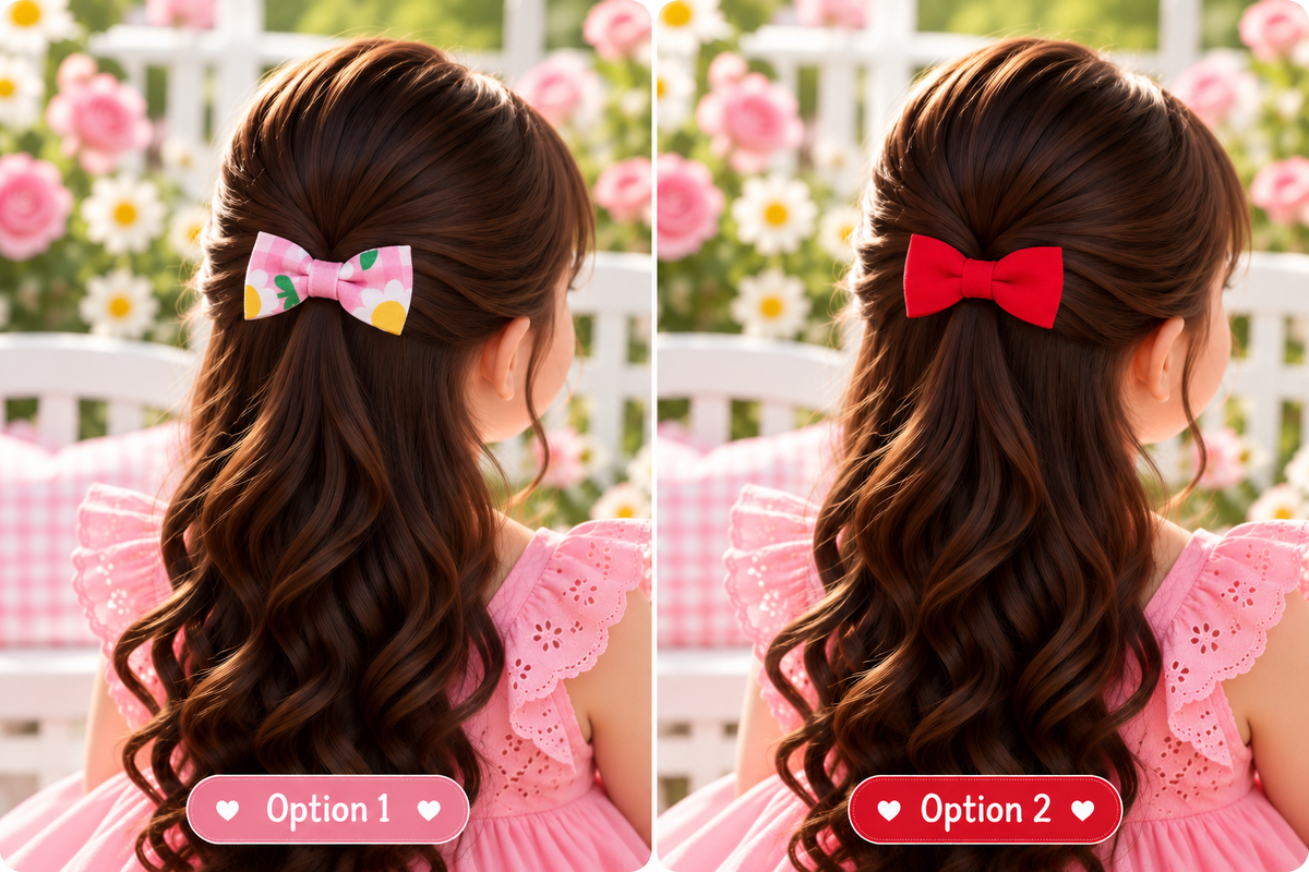 Pink Floral & Red Bow Hair Pin Set