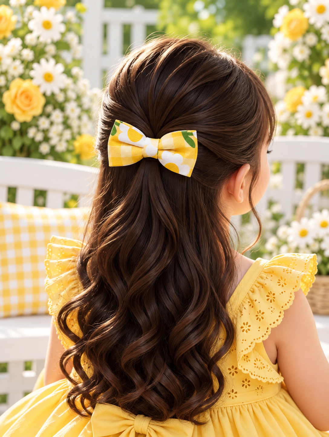 Yellow Daisy Floral Bow Hair Pin Set