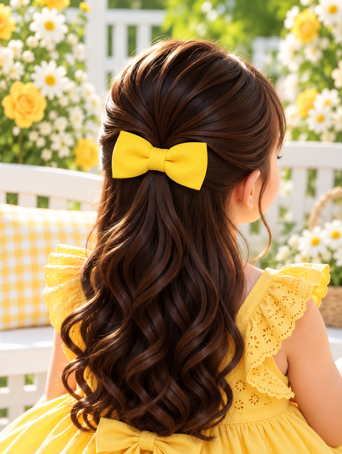 Yellow Daisy Floral Bow Hair Pin Set