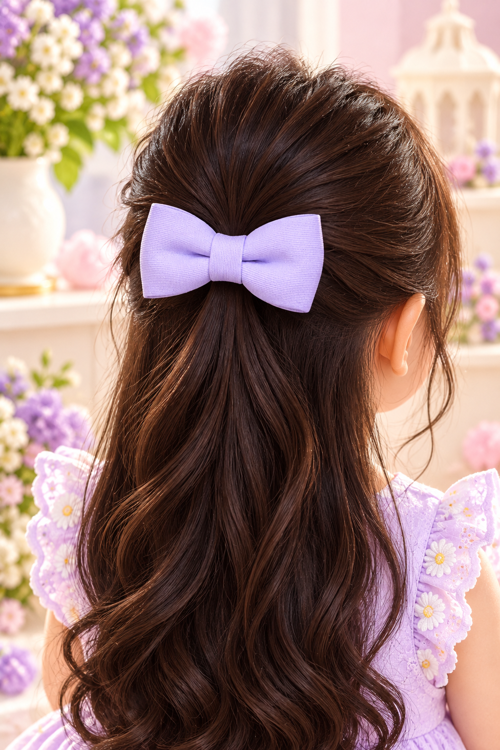 Purple Daisy Floral Bow Hair Pin Set