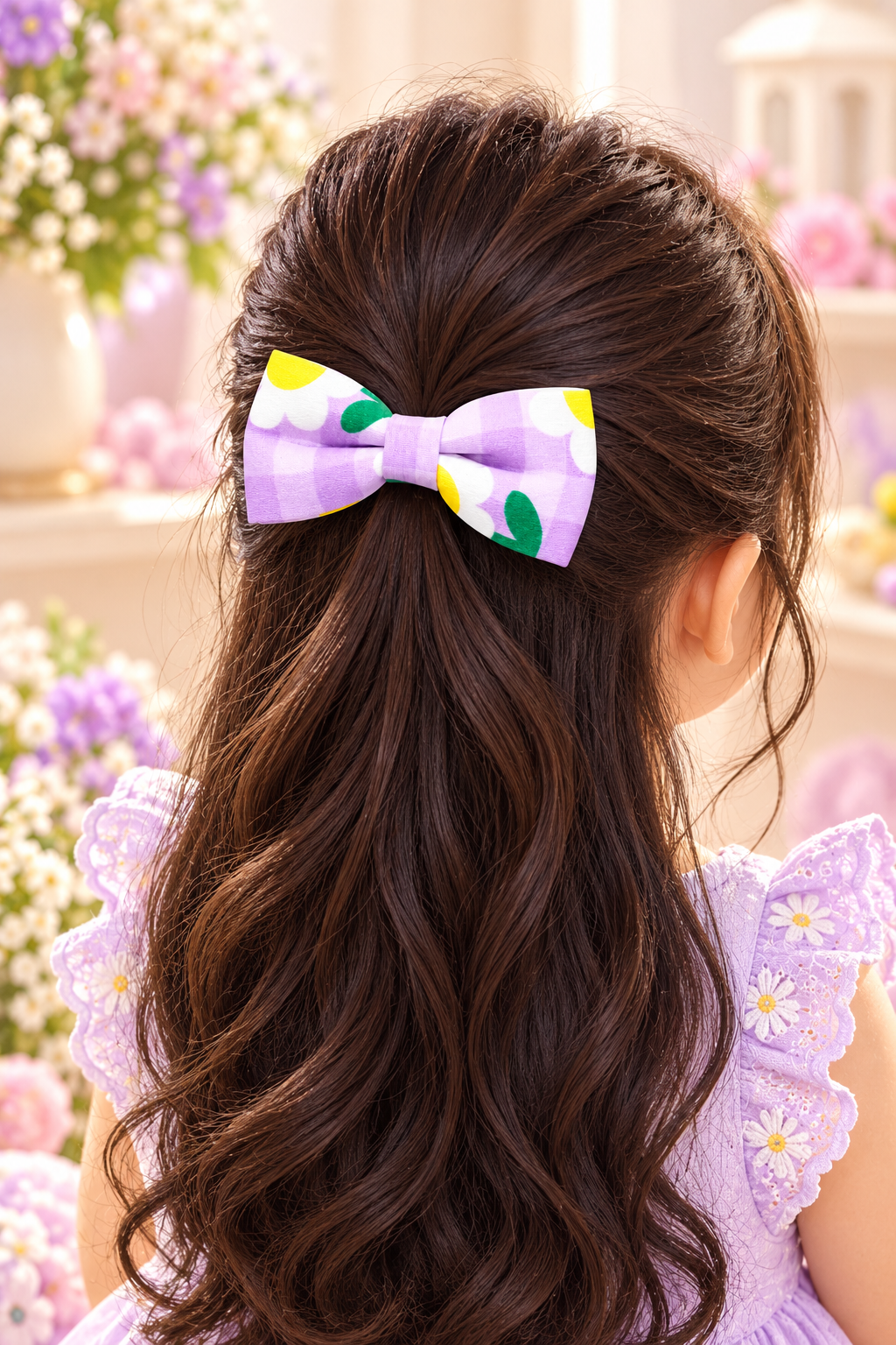Purple Daisy Floral Bow Hair Pin Set
