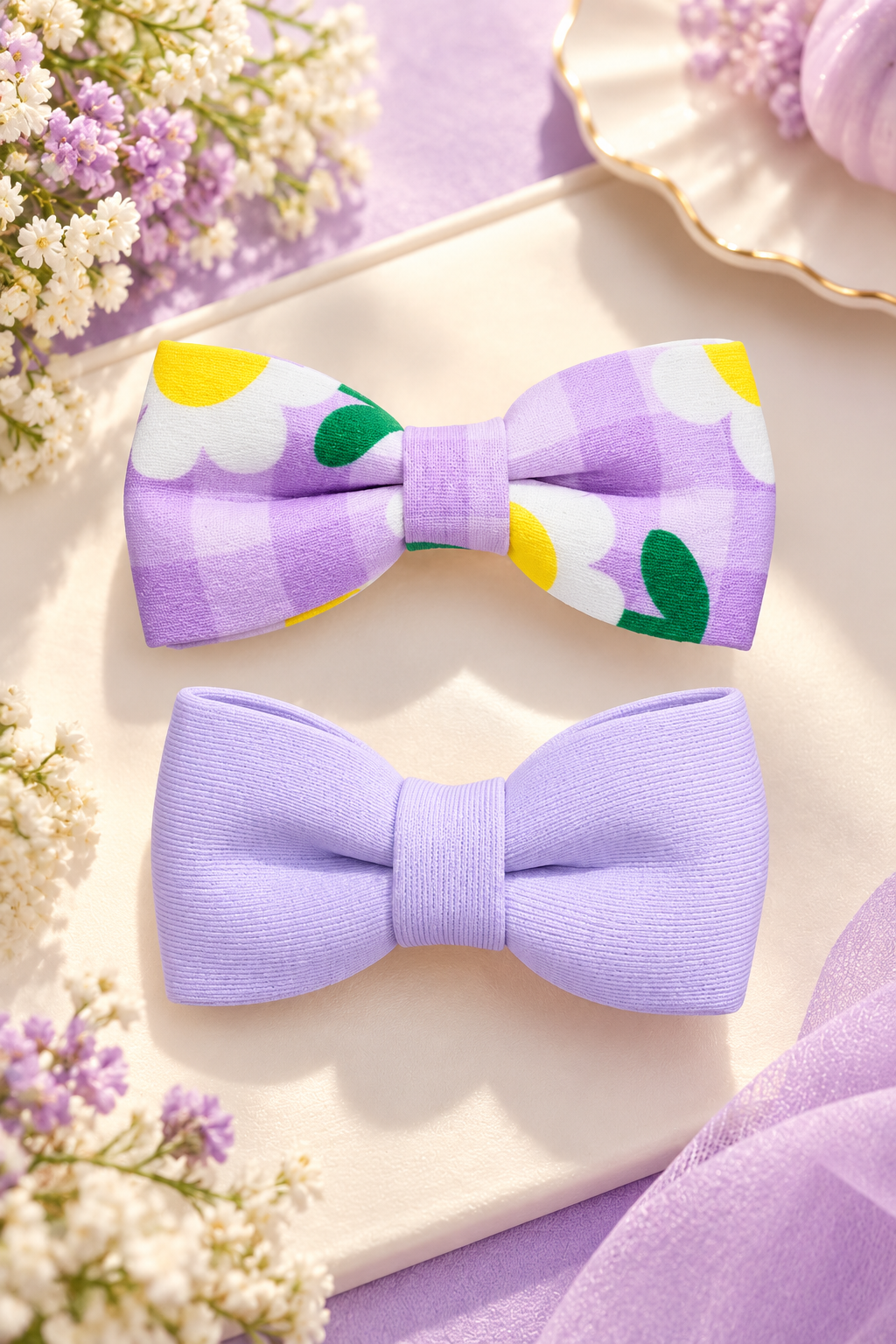 Purple Daisy Floral Bow Hair Pin Set