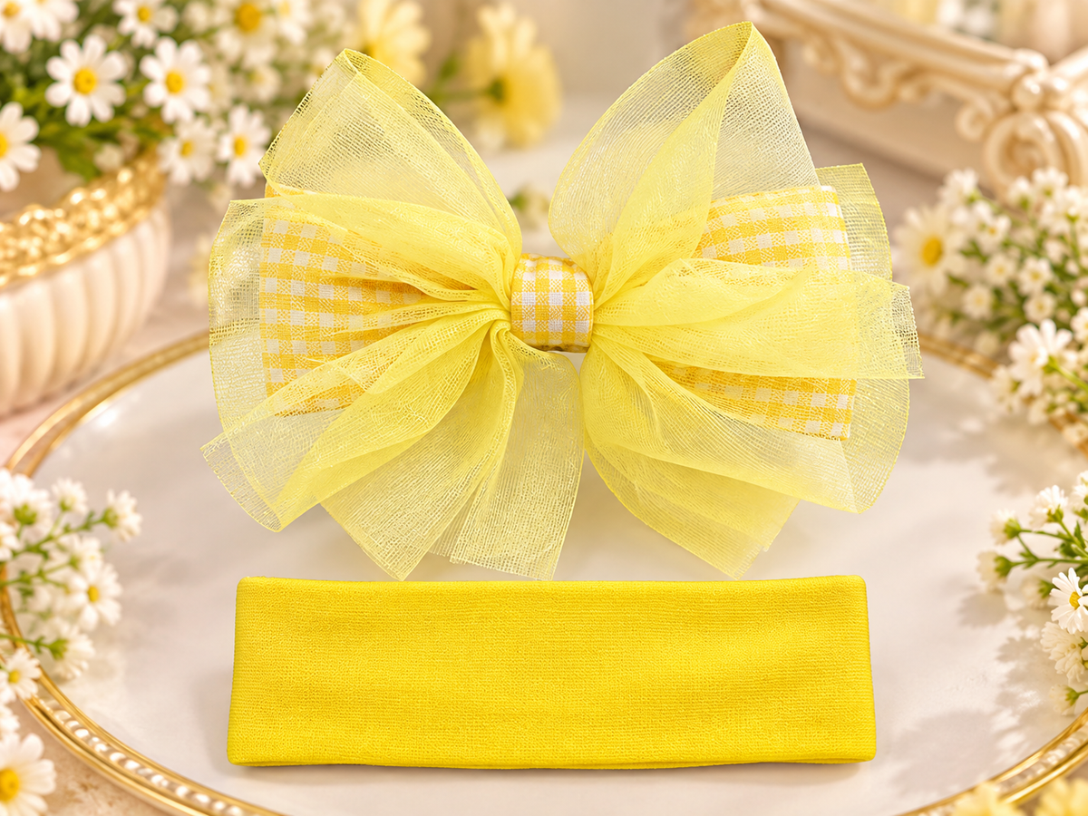 Yellow Checkered Bow Hair Pin