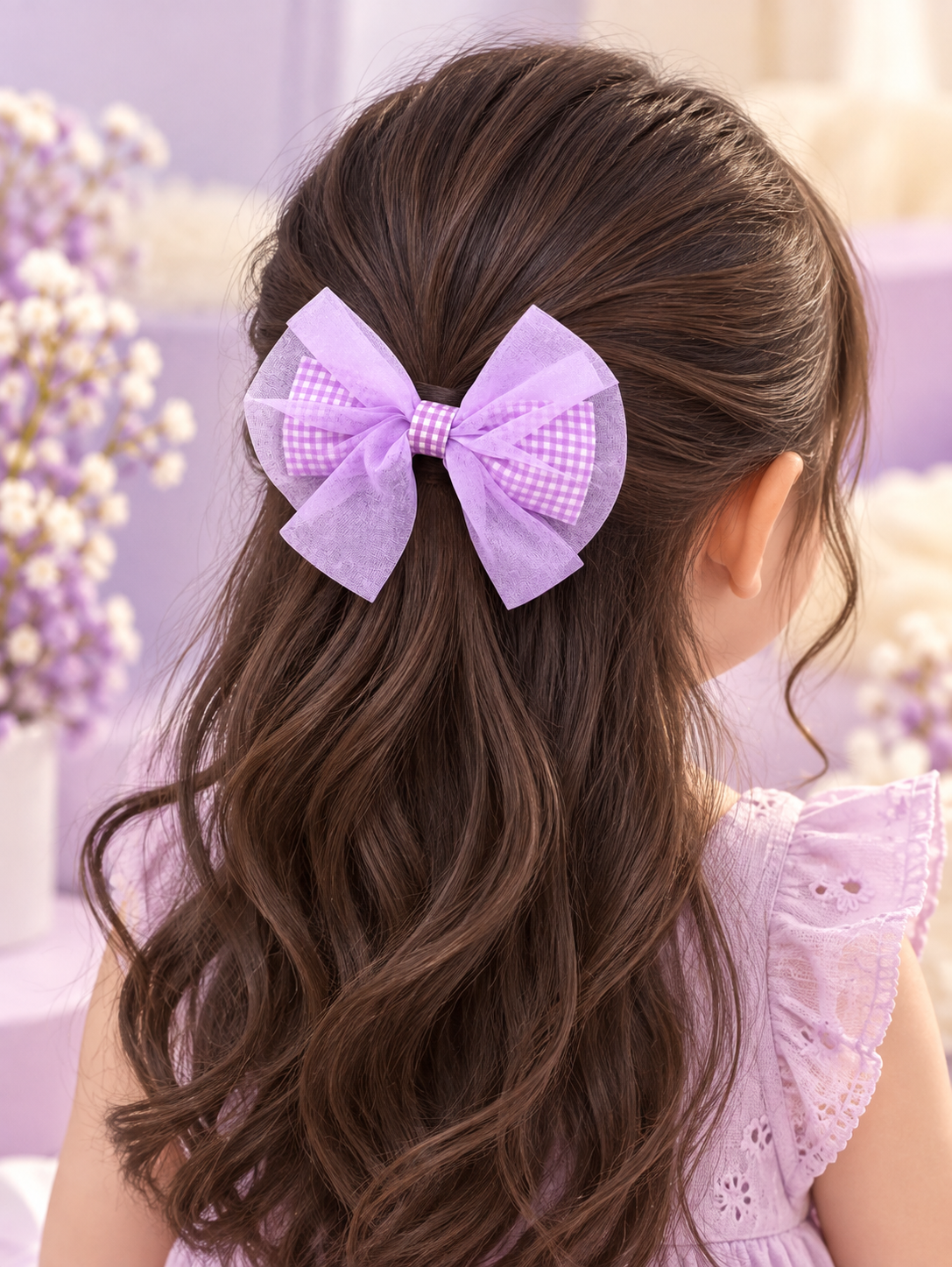 Lavender Checkered Bow Hair Pin