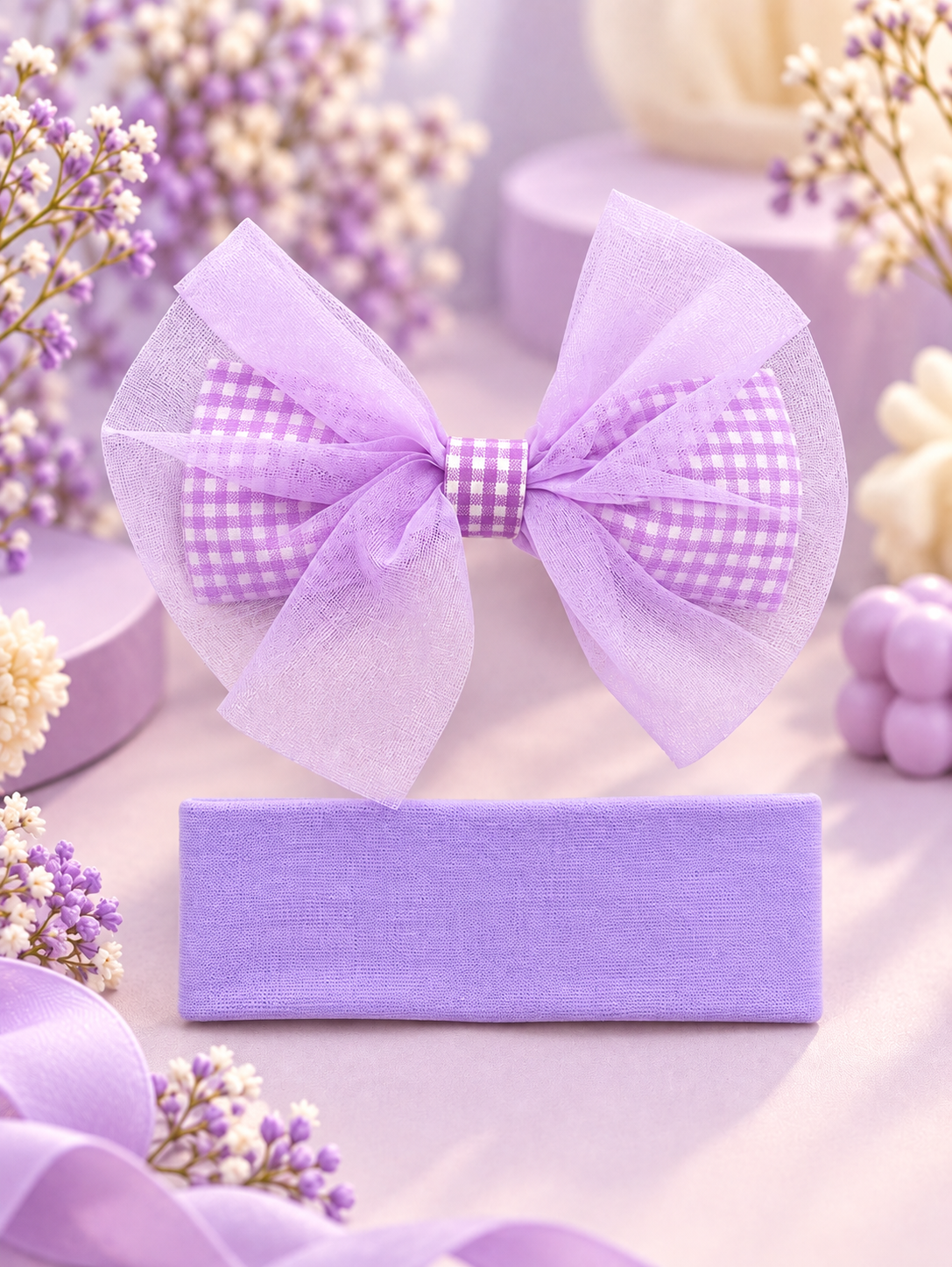 Lavender Checkered Bow Hair Pin