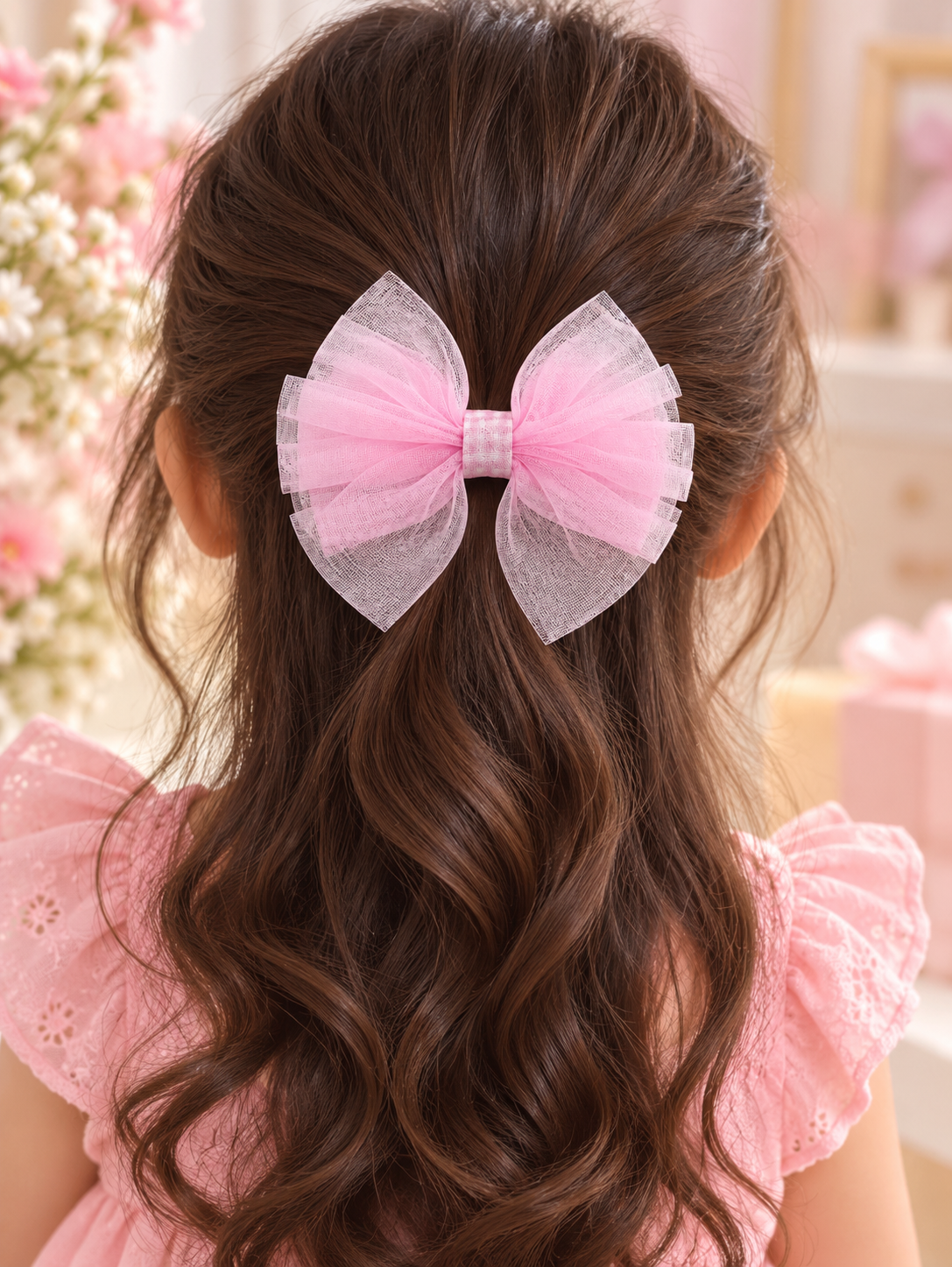 Pink Sheer Bow Hair Pin