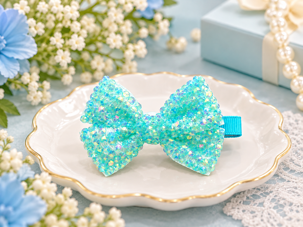 Blue Sequin Bow Hair Pin