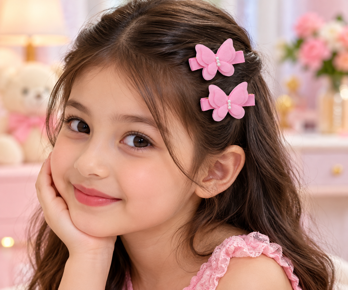 Pink Butterfly Hair Pin Set