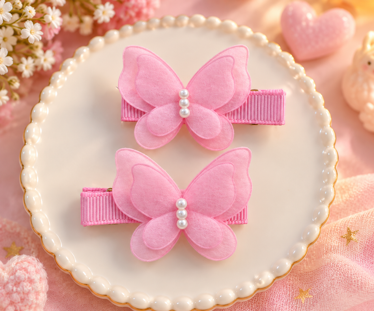 Pink Butterfly Hair Pin Set