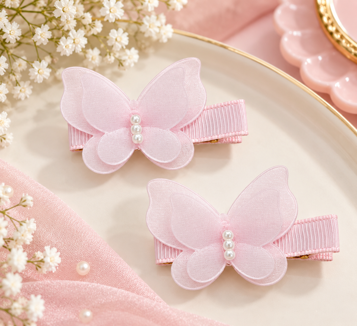 White Butterfly Pearl Hair Pin Set