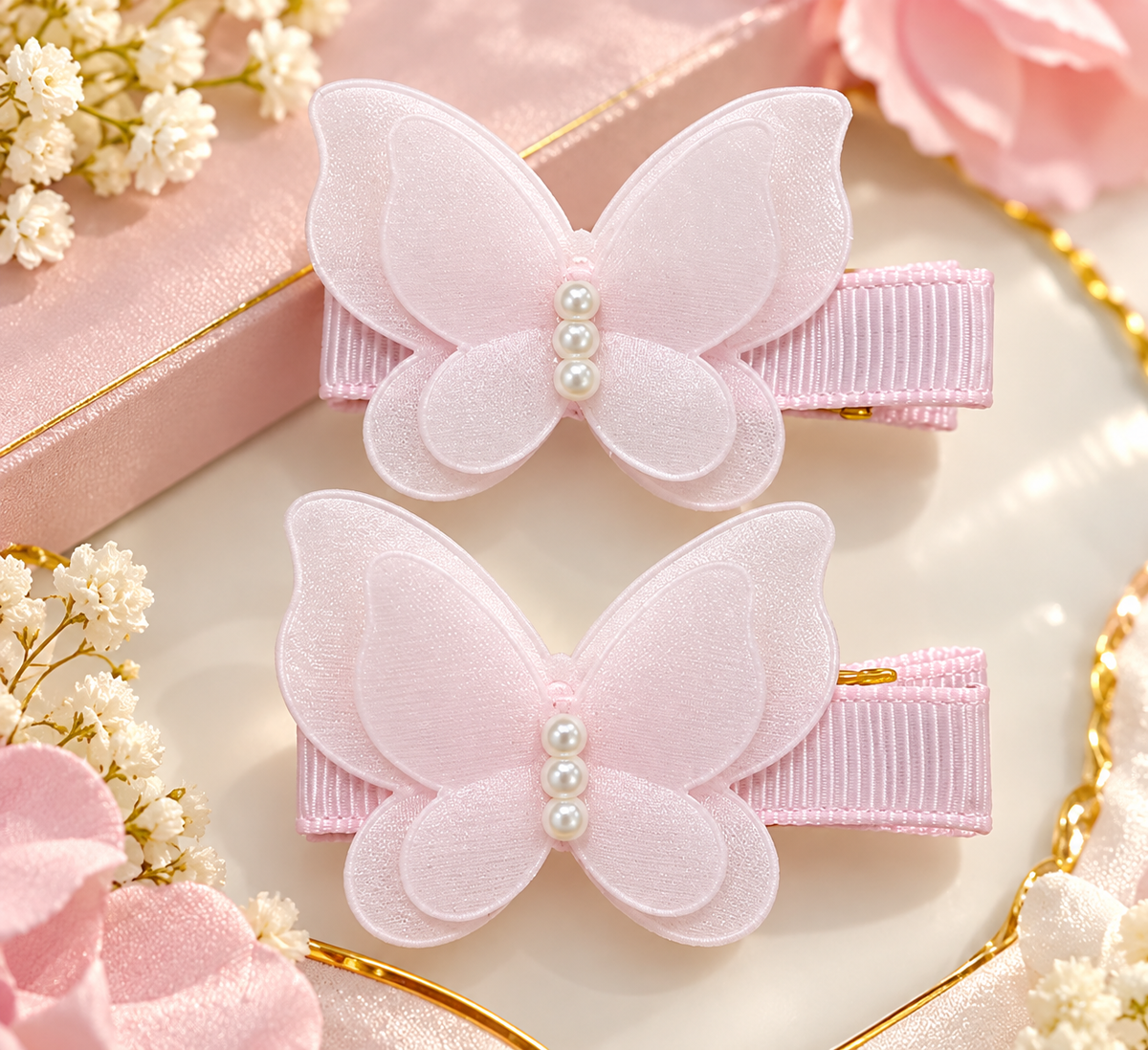 White Butterfly Pearl Hair Pin Set
