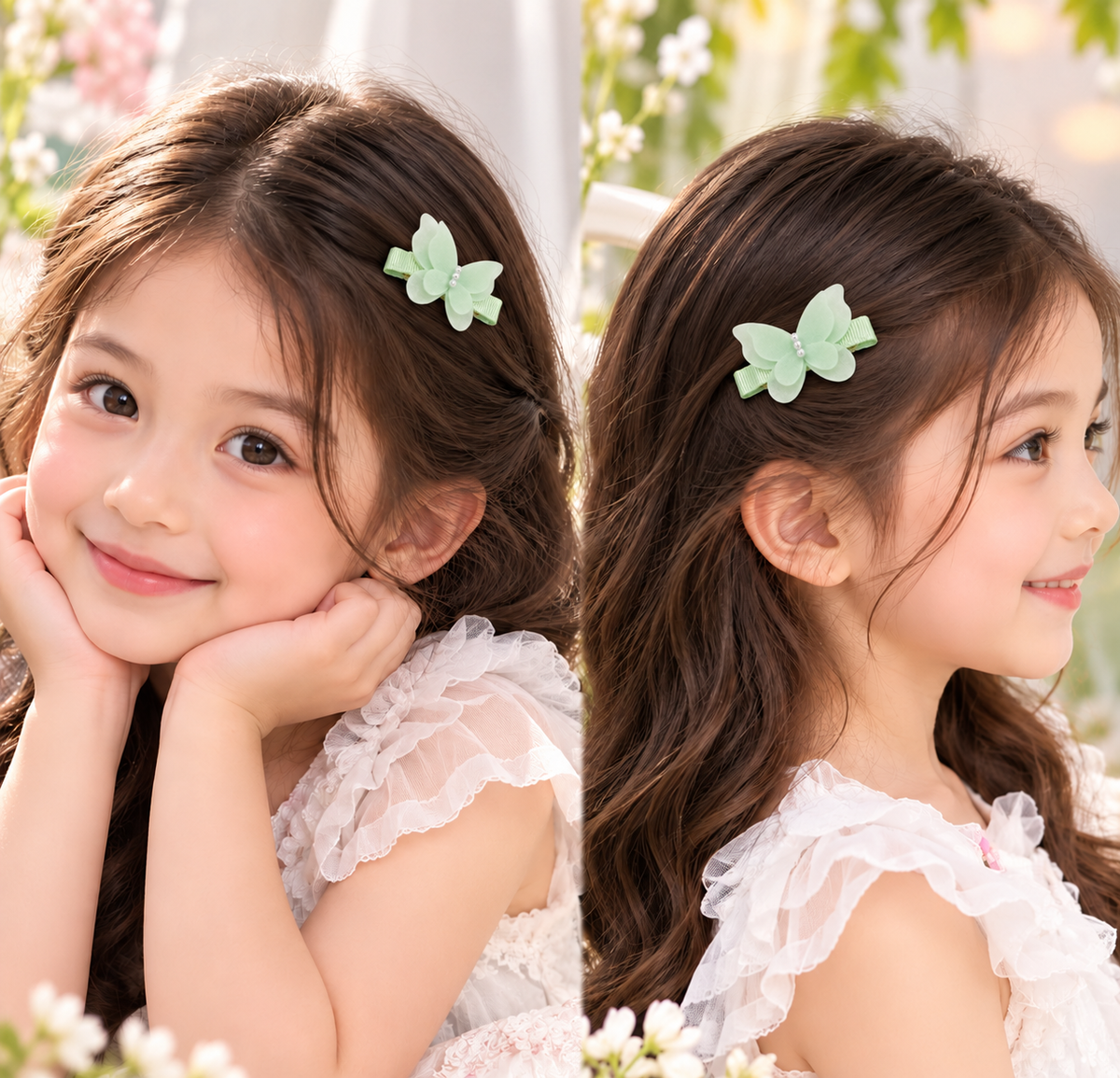 Green Butterfly Pearl Hair Pin Set