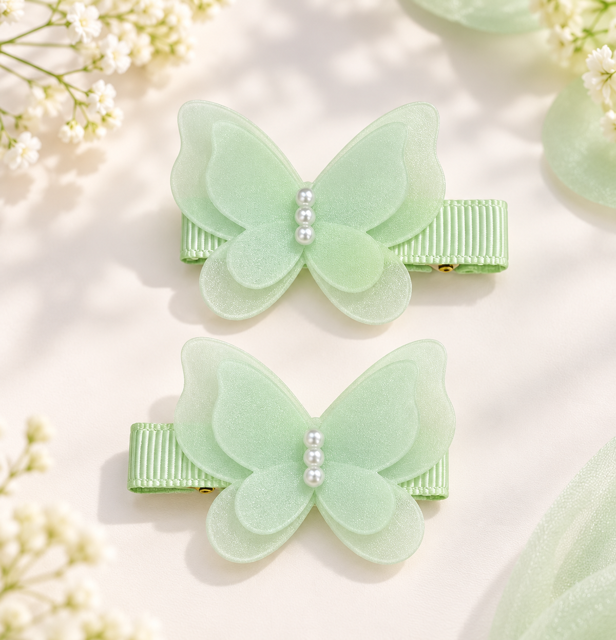 Green Butterfly Pearl Hair Pin Set