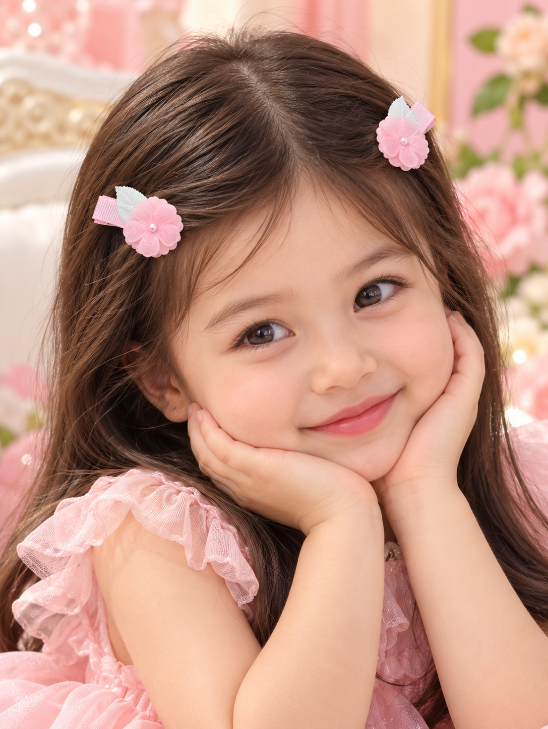 Pink Flower Pearl Hair Pin Set