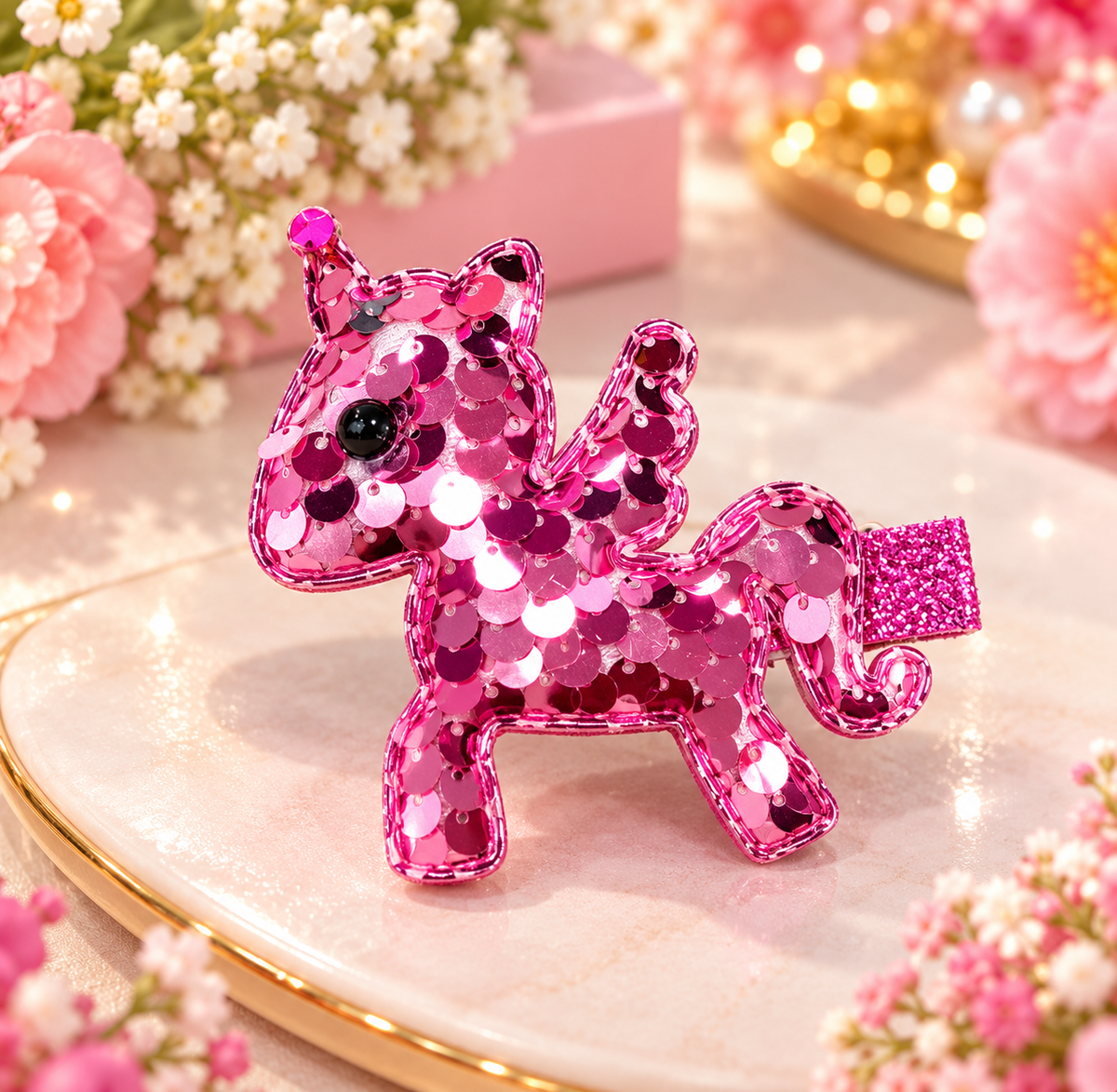 Pink Sequin Pony Hair Pin