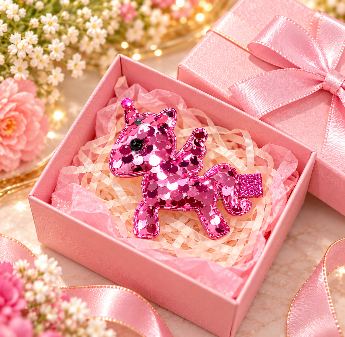Pink Sequin Pony Hair Pin