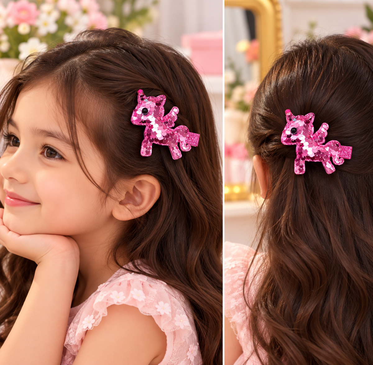 Pink Sequin Pony Hair Pin