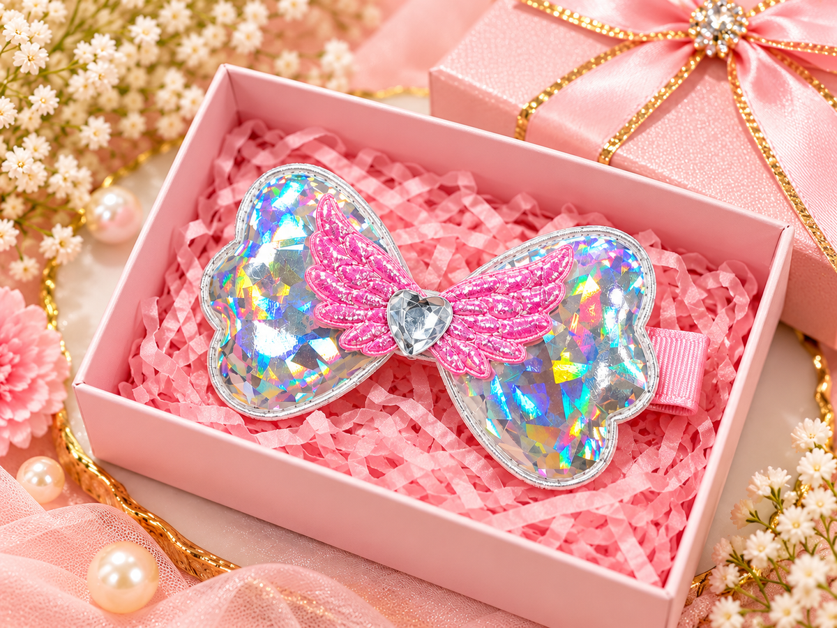 Holographic Wing Bow Kids Hair Pin