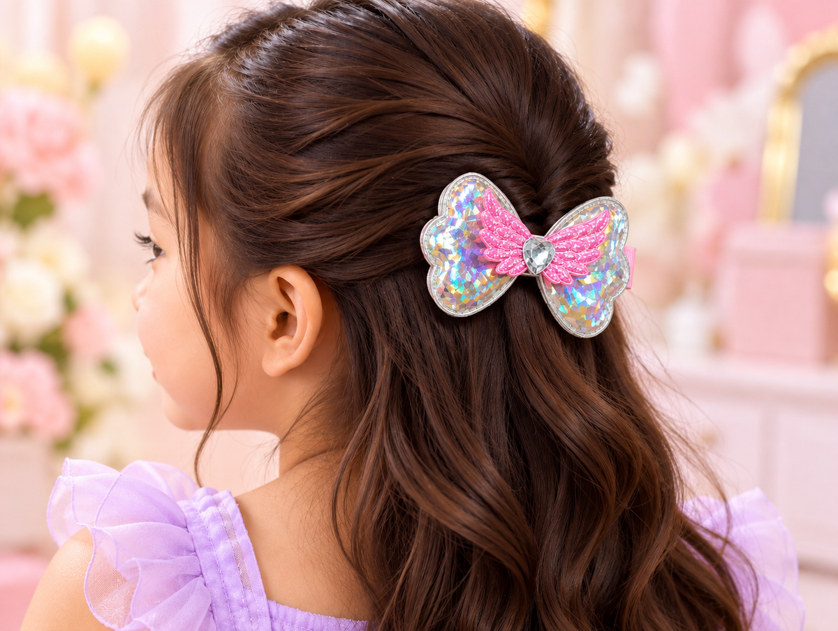 Holographic Wing Bow Kids Hair Pin