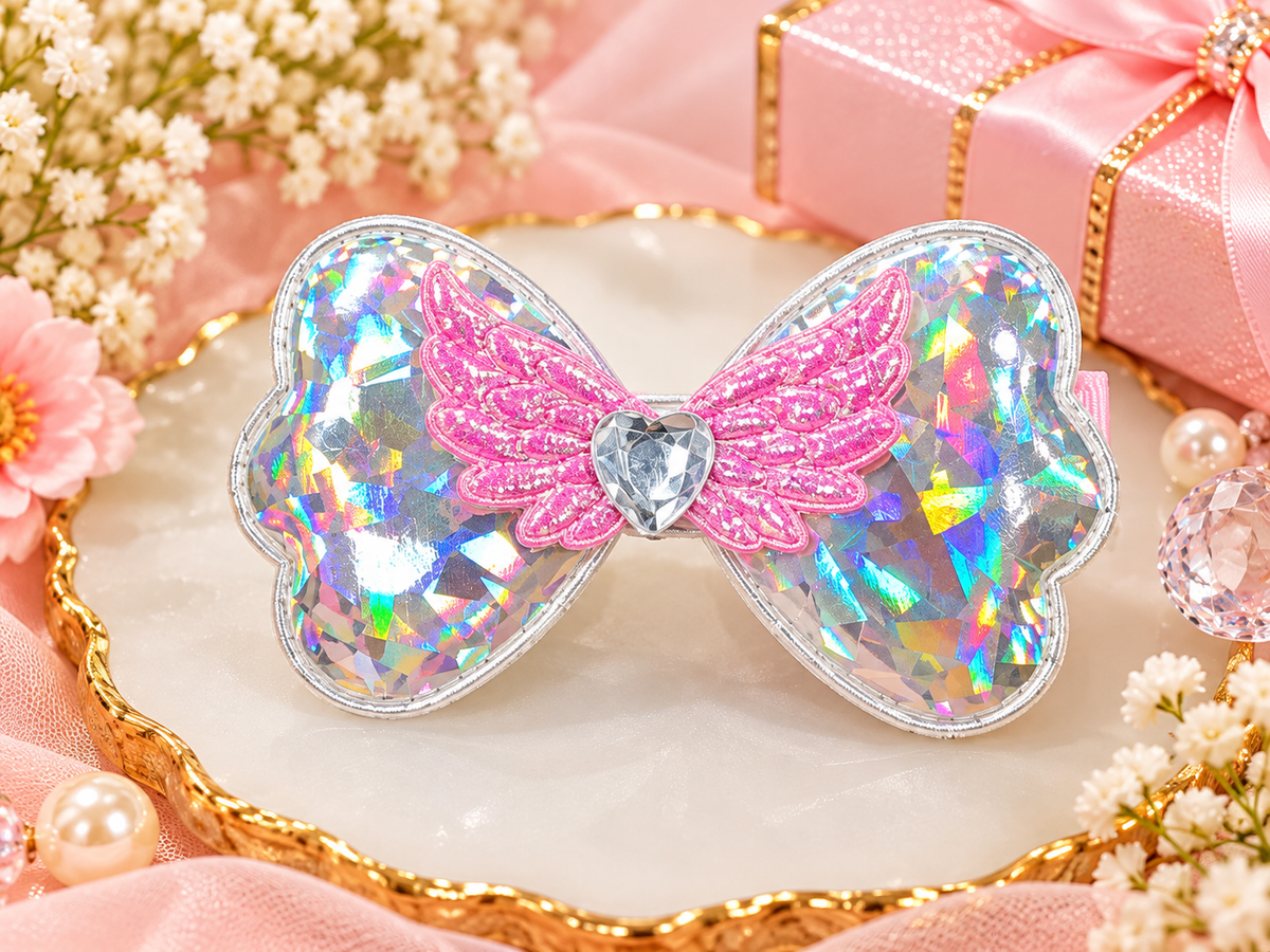 Holographic Wing Bow Kids Hair Pin