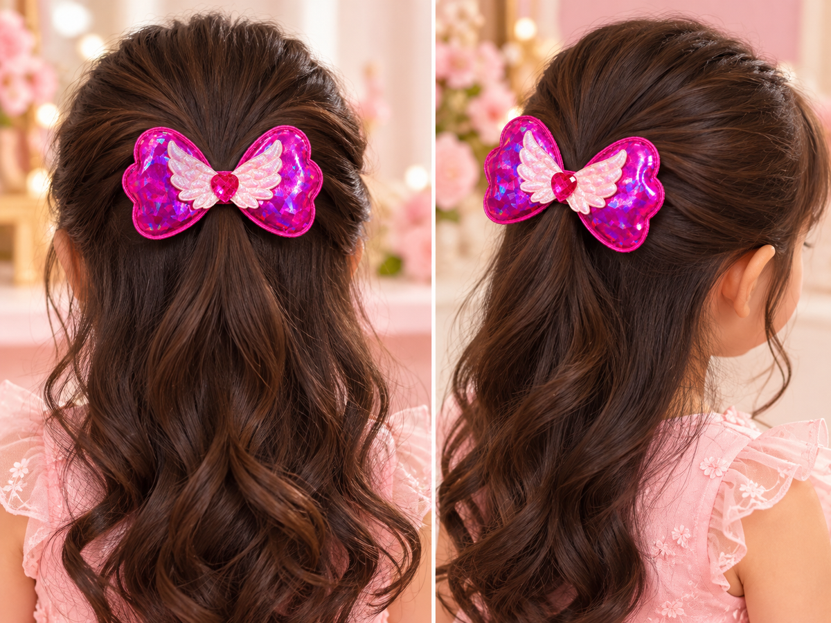 Pink Holographic Wing Bow Hair Pin