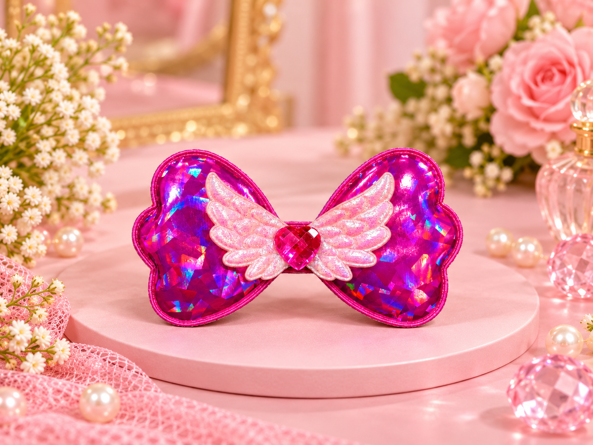 Pink Holographic Wing Bow Hair Pin