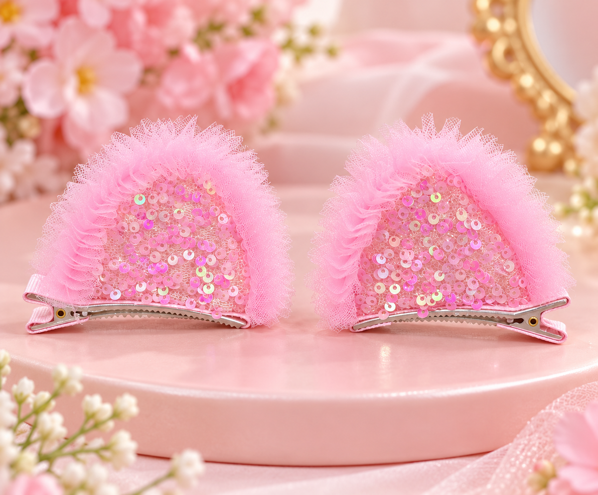 Pink Sequin Heart Hair Pin Set