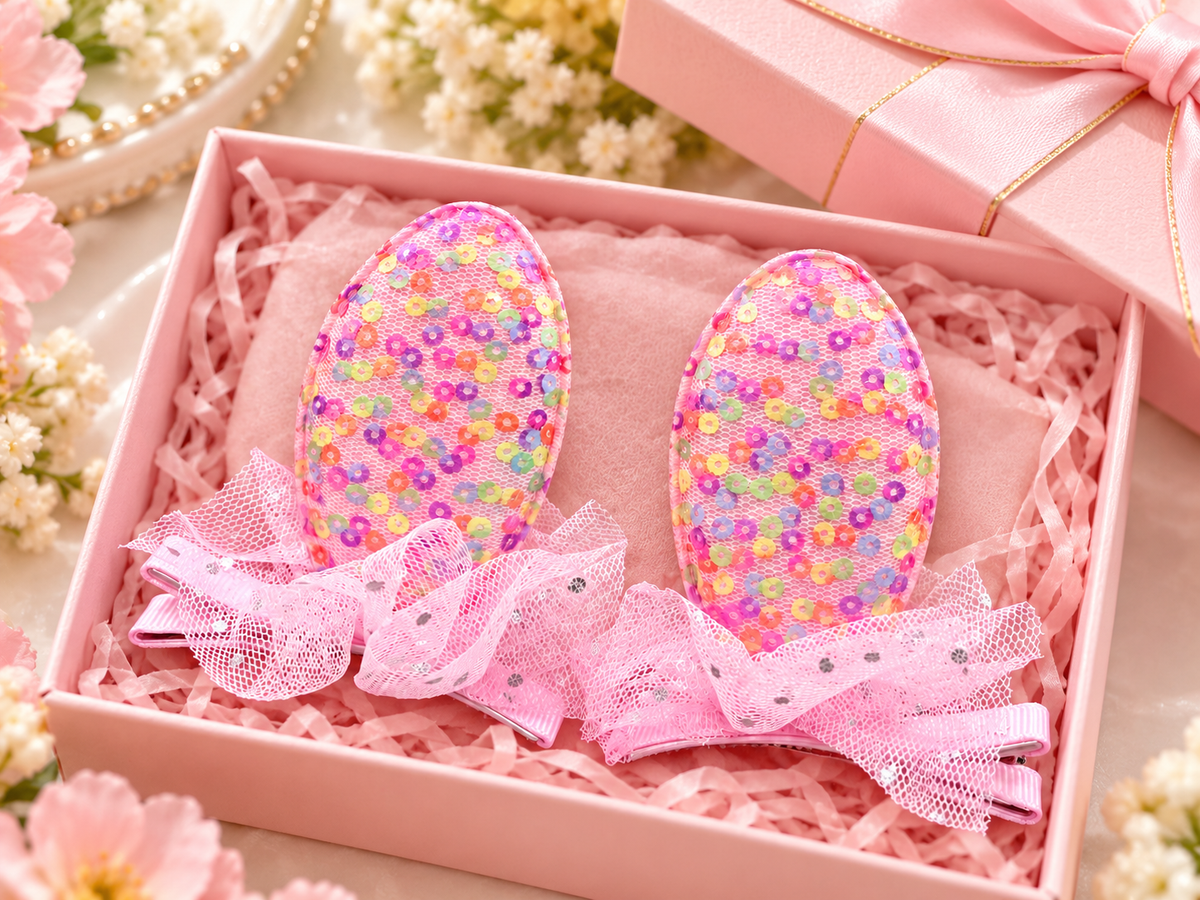 Pink Sequin Bow Hair Pin Set