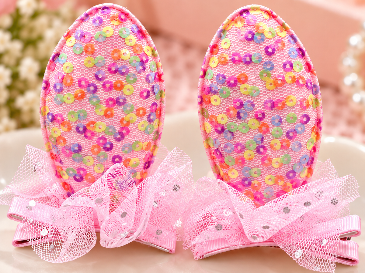Pink Sequin Bow Hair Pin Set