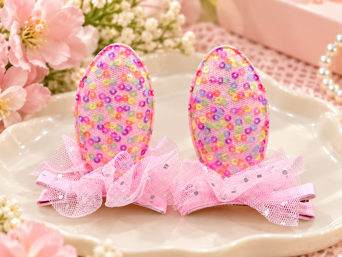 Pink Sequin Bow Hair Pin Set