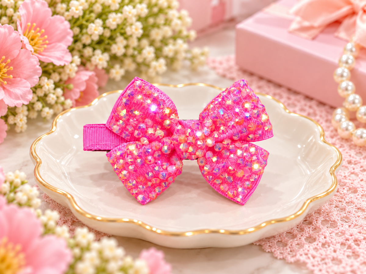 Pink Sequin Bow Hair Pin