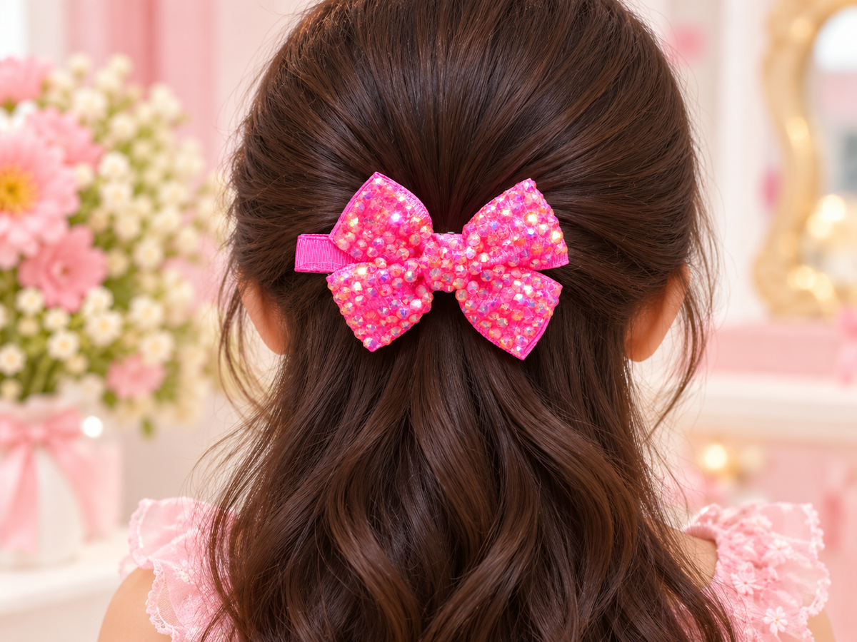 Pink Sequin Bow Hair Pin