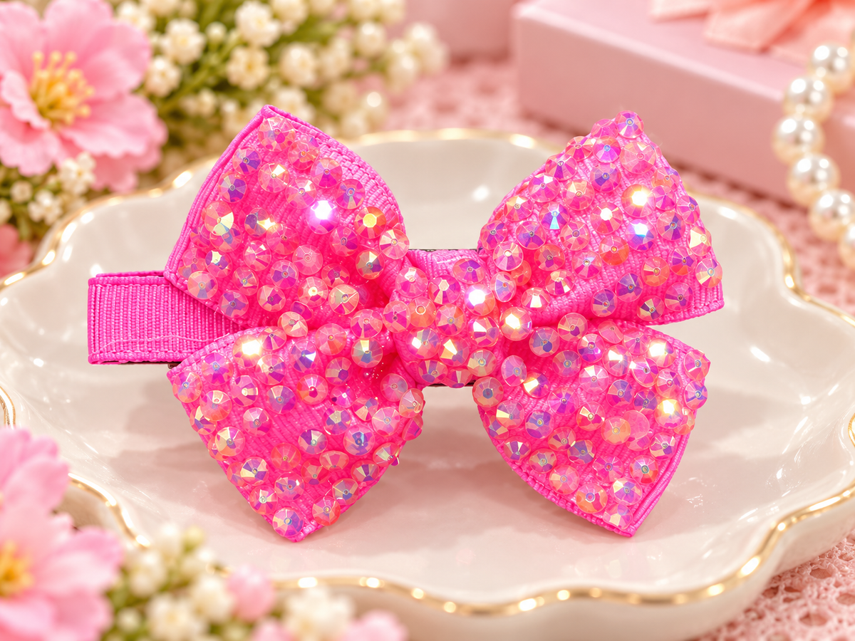 Pink Sequin Bow Hair Pin