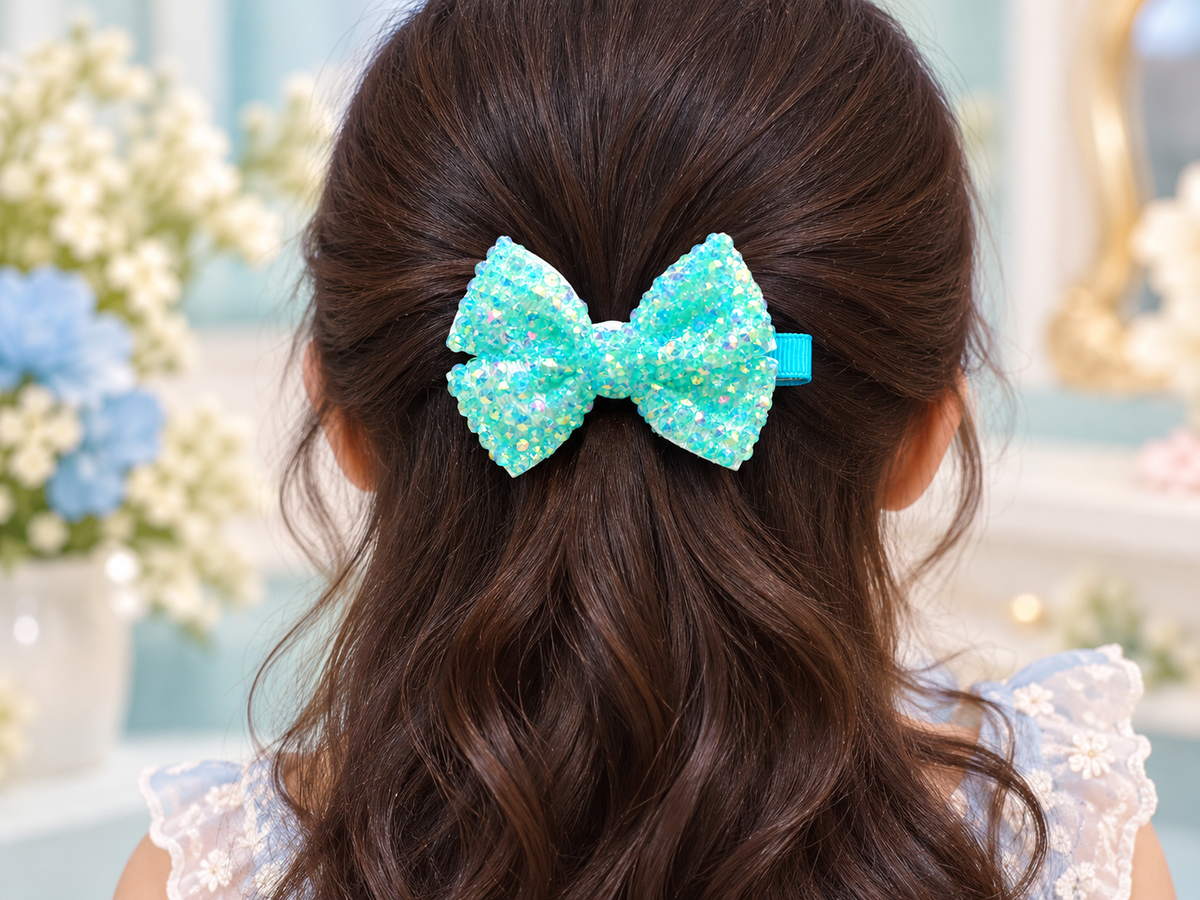 Blue Sequin Bow Hair Pin