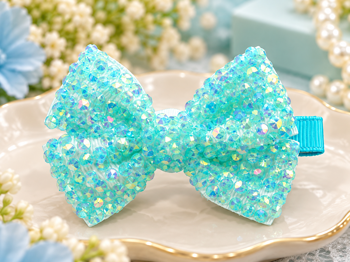 Blue Sequin Bow Hair Pin