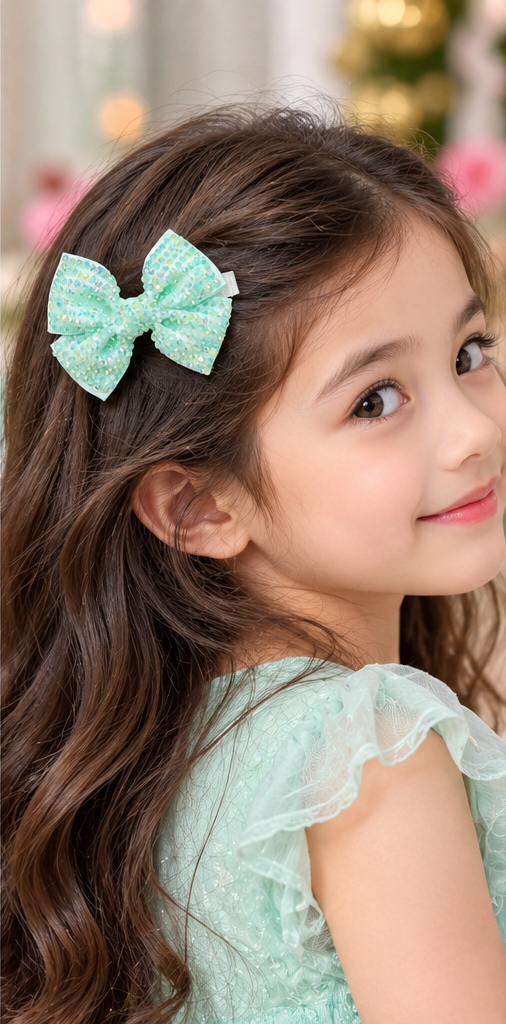 Mint Green Sequin Bow Hair Pin