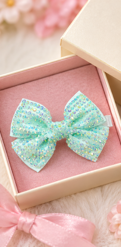 Mint Green Sequin Bow Hair Pin
