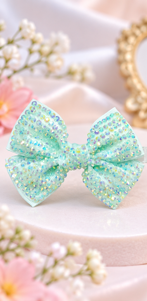 Mint Green Sequin Bow Hair Pin