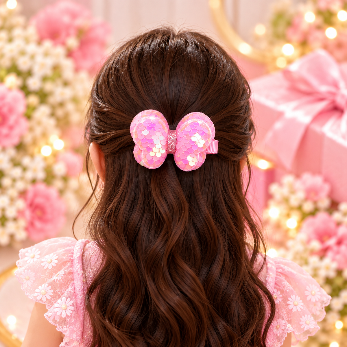 Pink Sequin Butterfly Bow Hair Pin