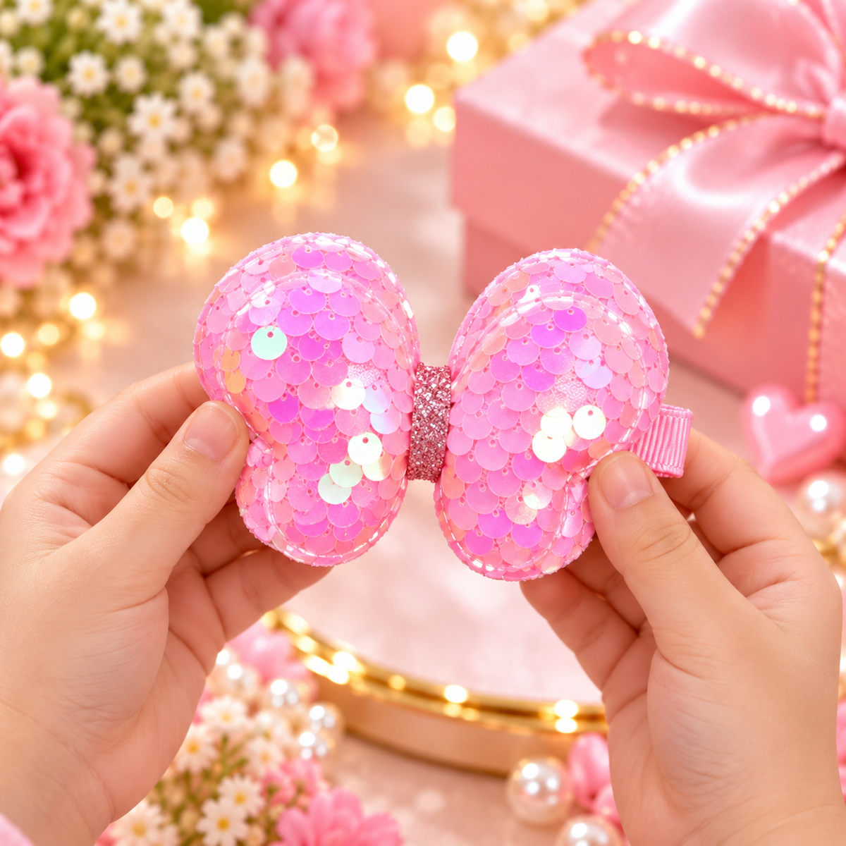 Pink Sequin Butterfly Bow Hair Pin