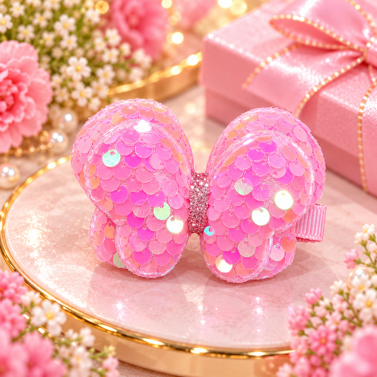 Pink Sequin Butterfly Bow Hair Pin