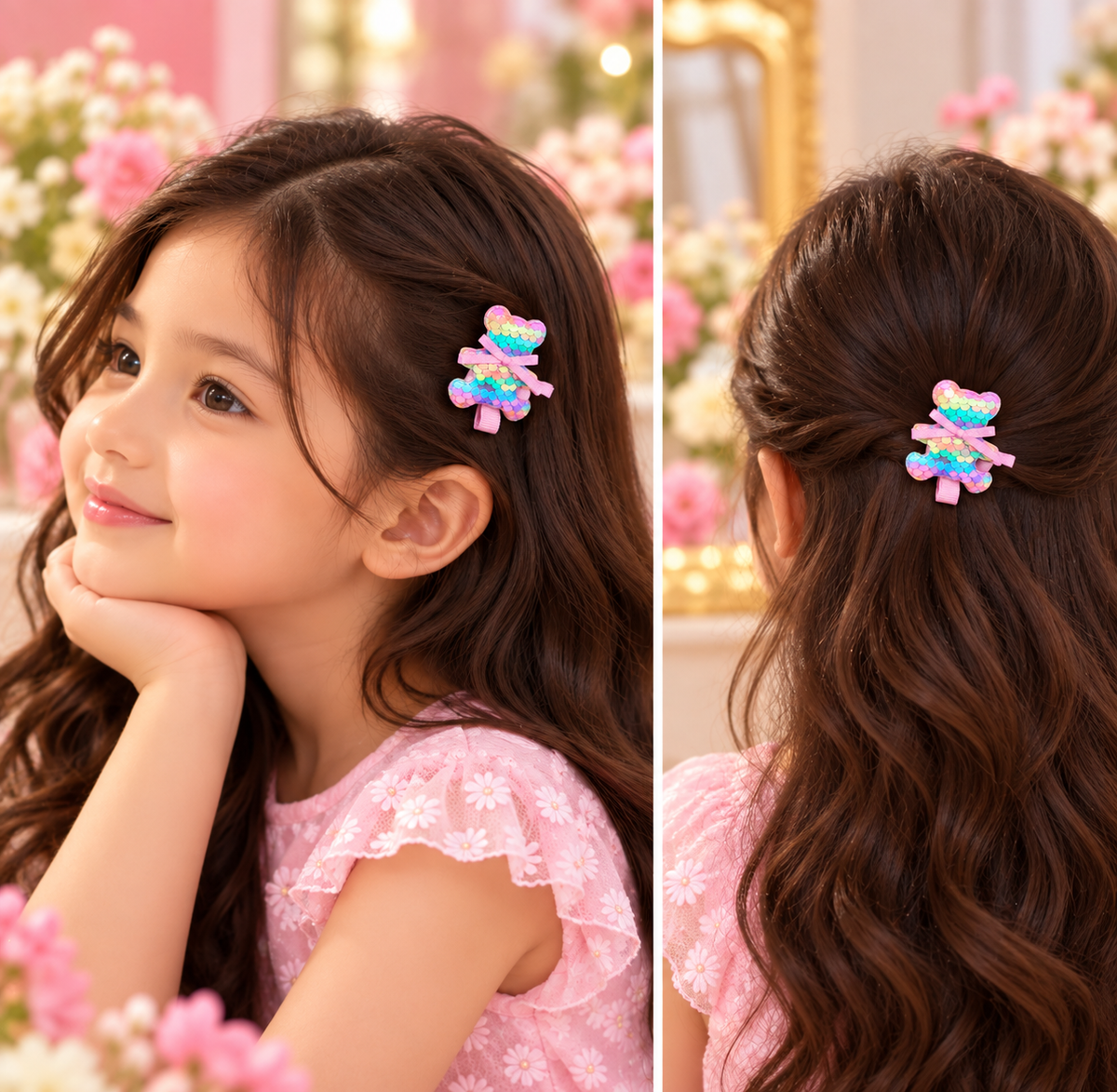 Multicolor Sequin Teddy Bear Hair Pin