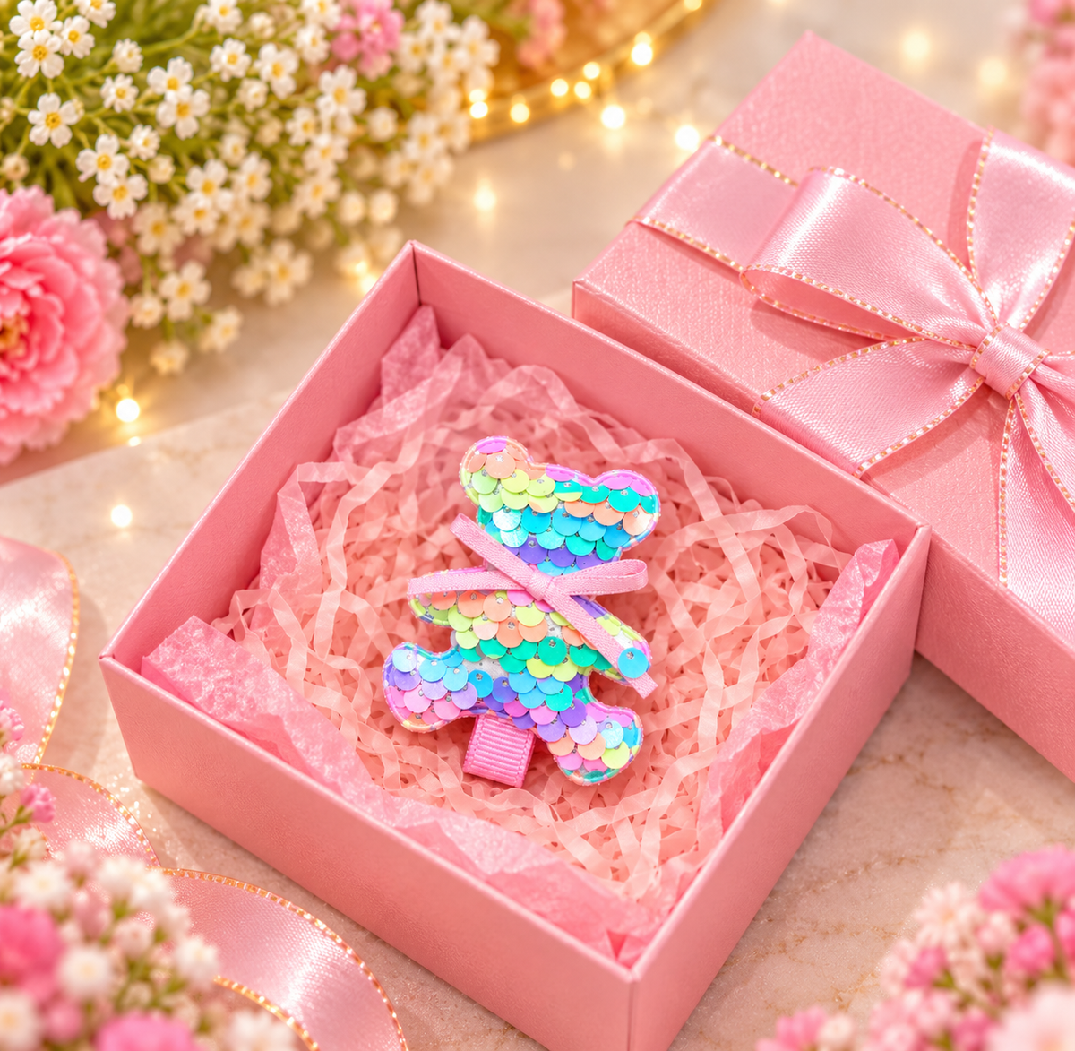 Multicolor Sequin Teddy Bear Hair Pin
