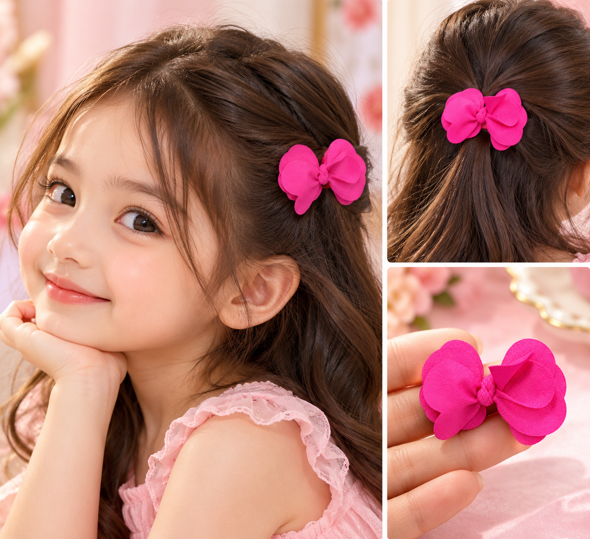 Hot Pink Layered Bow Hair Pin