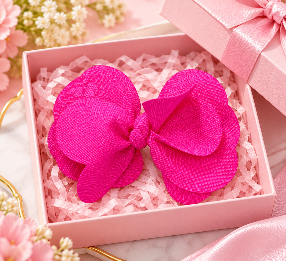 Hot Pink Layered Bow Hair Pin