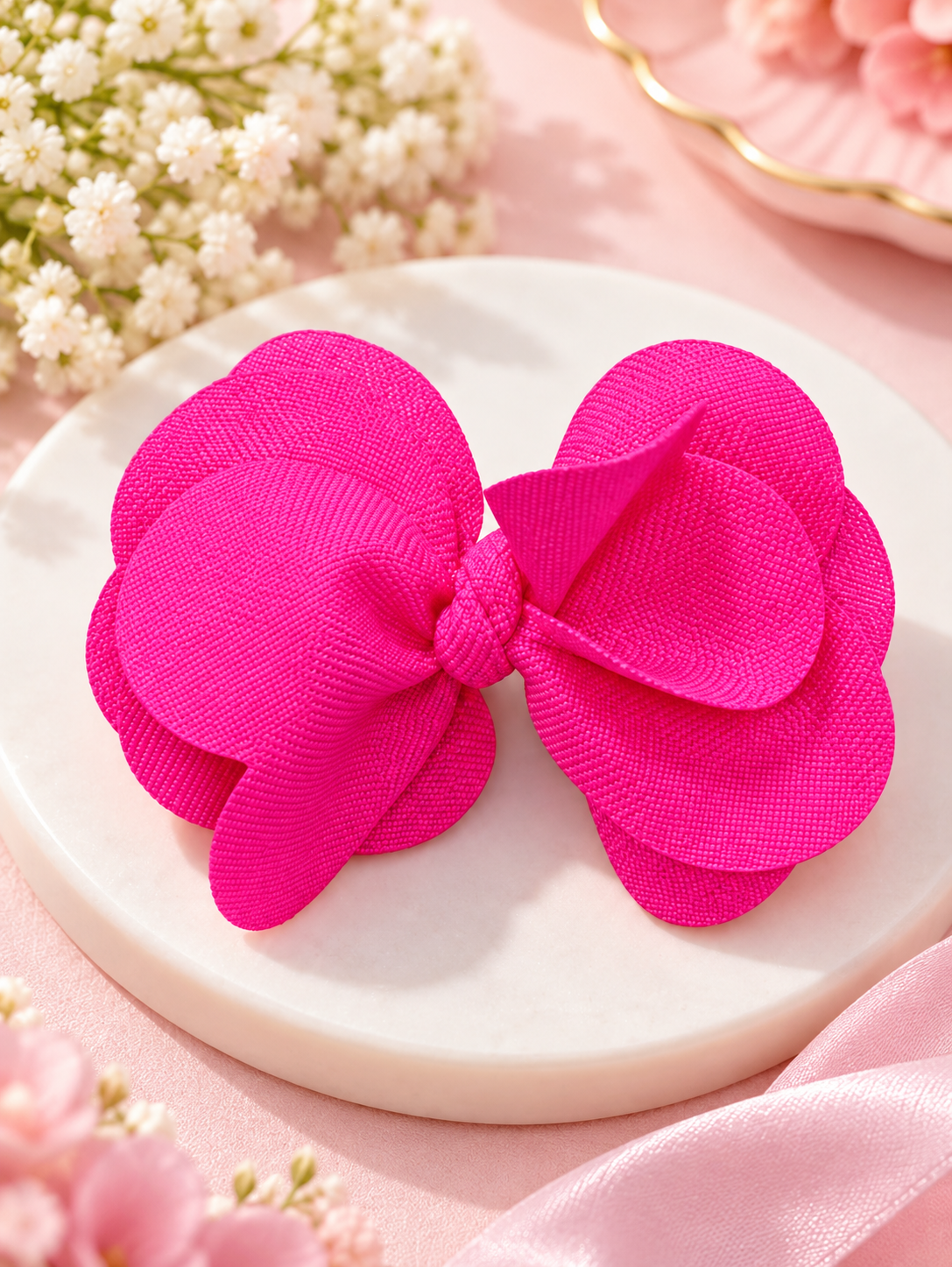 Hot Pink Layered Bow Hair Pin