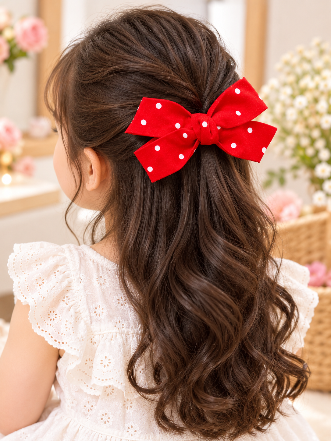 Red Polka Dot Bow Hair Pin Set