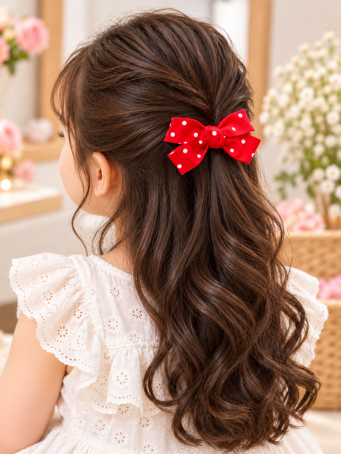 Red Polka Dot Bow Hair Pin Set