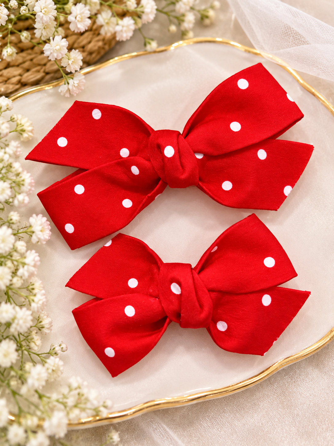 Red Polka Dot Bow Hair Pin Set