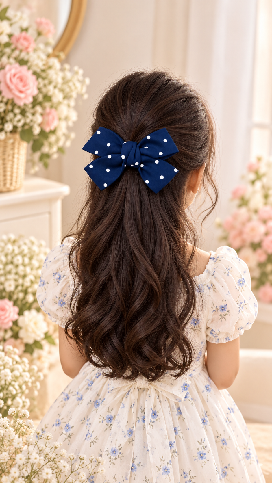 Navy Blue Polka Dot Bow Hair Pin Set